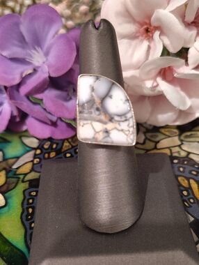 Dendritic Agate Geometric Shaped Ring 925 Stamp